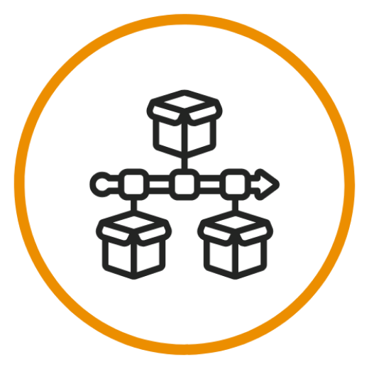 Ikon for tidslinjestyring og lagerdisponering i UniFactory