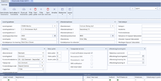 screenshot af shipmondo integrationen i uniconta